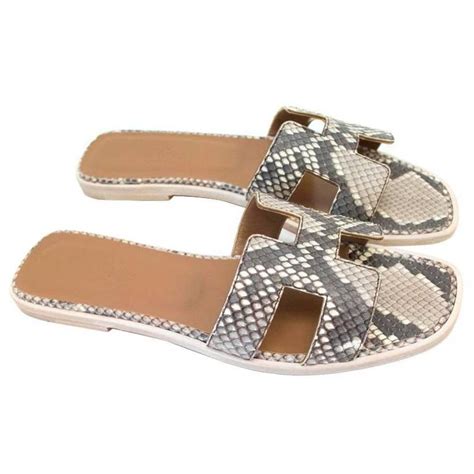 hermes sandals grey|Hermes snakeskin sandals.